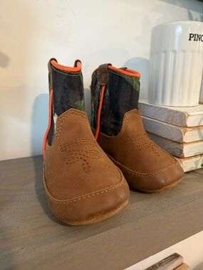 Baby Brown Pull-On Cowboy Booties with Camouflage Collar